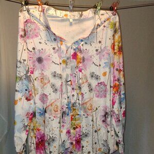 Watercolor Floral Mock Button Down Shirt | Large | Cottagecore Boho Romantic